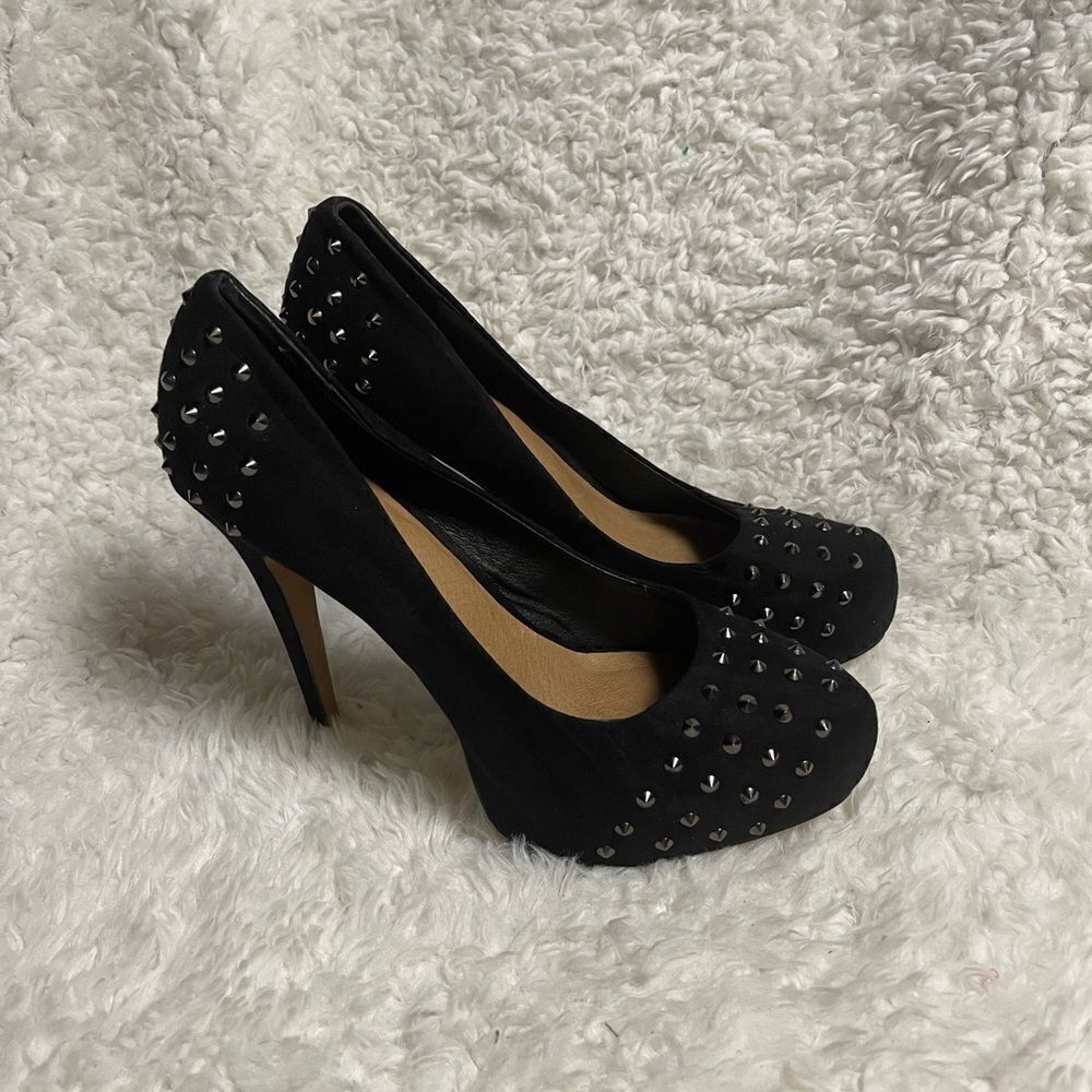 ALDO Michelino Synthetic suede Black studded Platform Heels EU R SZ41 US10.5 - Picture 5 of 10